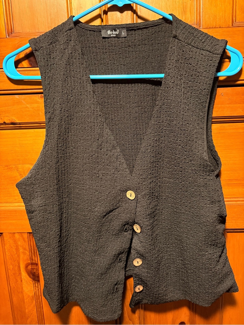 Black Textured Button-Front Women's Vest